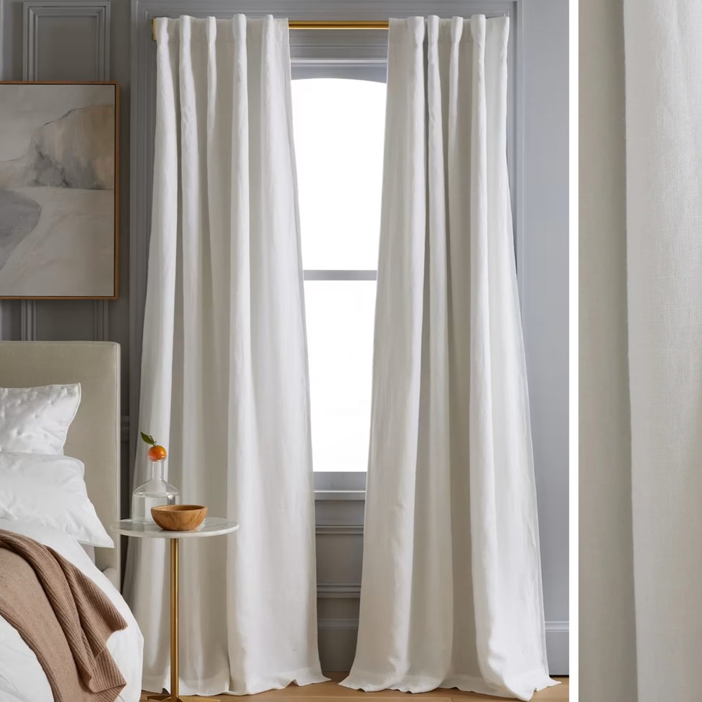 NWOT Quince 48 X 108 European Linen Curtain Single Panel White Room Darkening